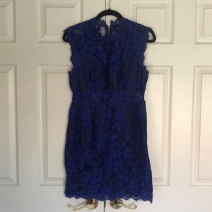 Blue Lace Overlay Bodycon Dress